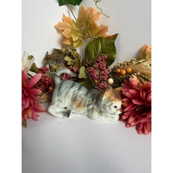 Vintage 1984 Enesco Ceramic Playful Gray Tabby Kitten Cat Figurine Blue Eyes - Picture 6 of 10